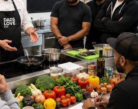 Dads Love CIC healthy cooking workshop with a chef and fathers